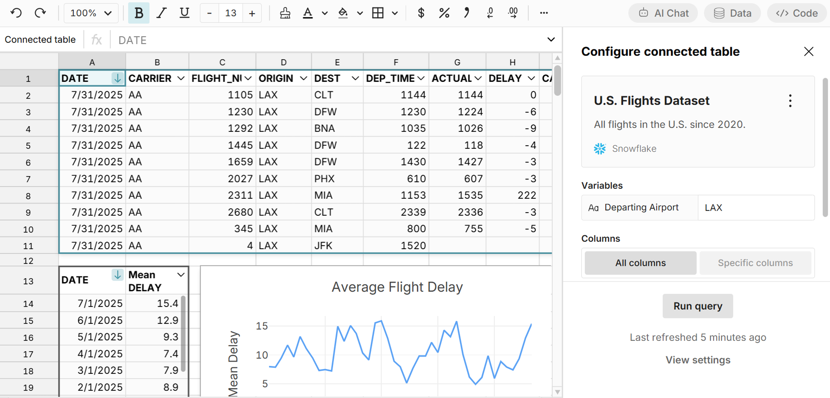 spreadsheet no code data connector