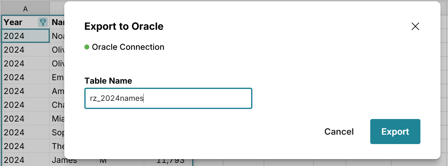export to oracle table