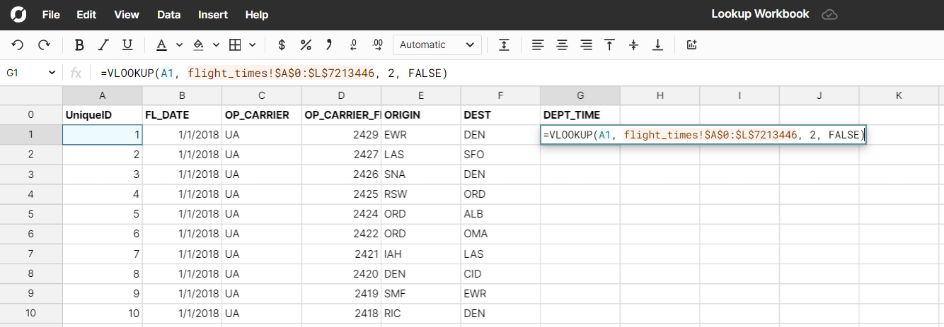 VLOOKUP example spreadsheet