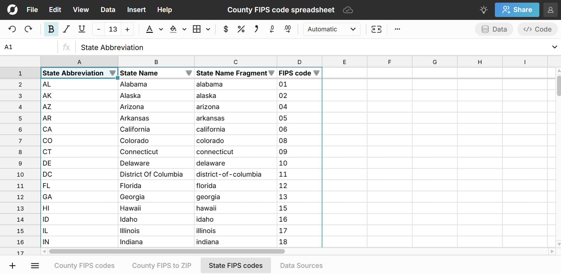 state fips codes list in spreadsheet