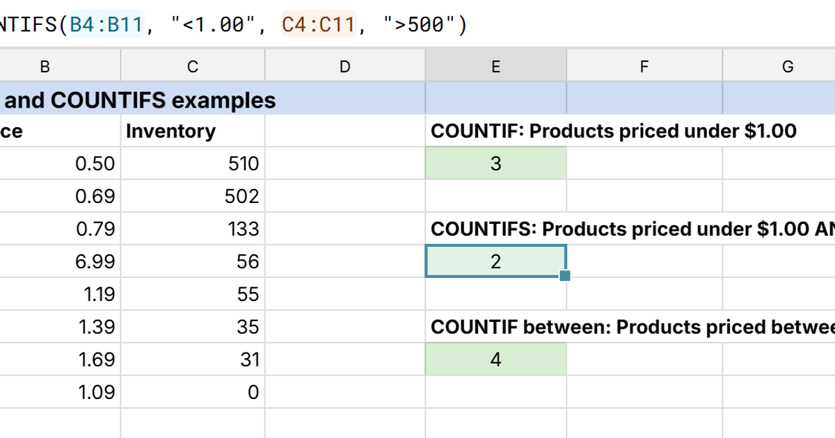 How to use COUNTIF and COUNTIFS - Examples and tips - Row Zero