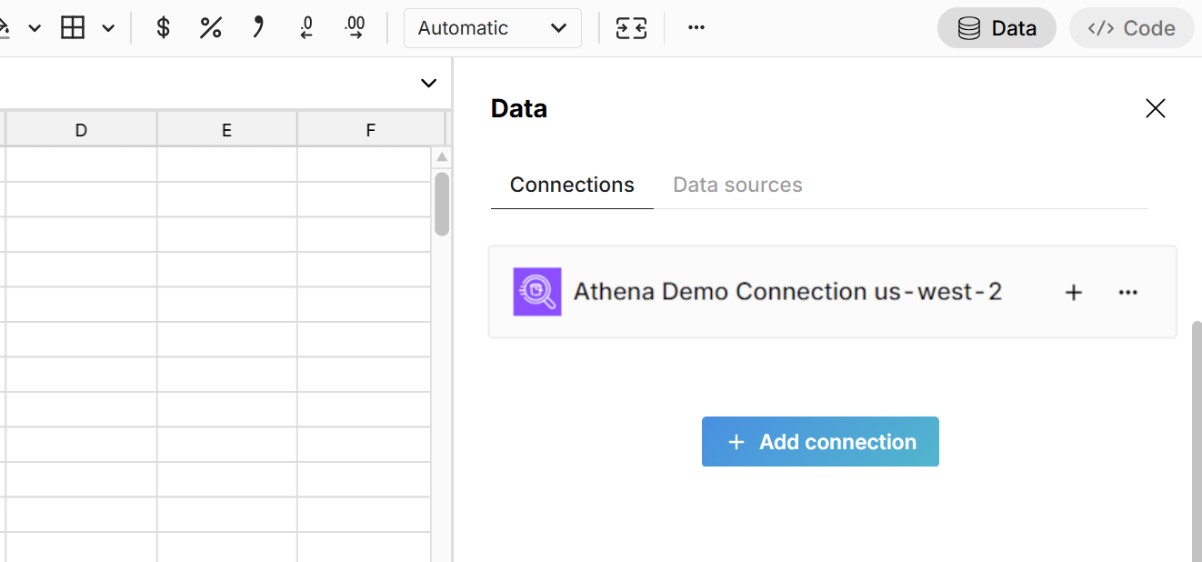 add athena connected table to spreadsheet