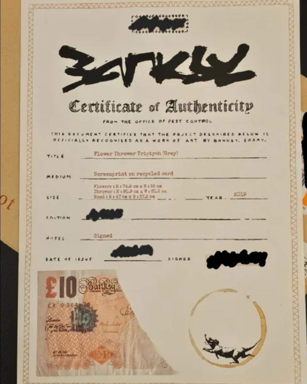 A Banksy certificate of authenticity.
