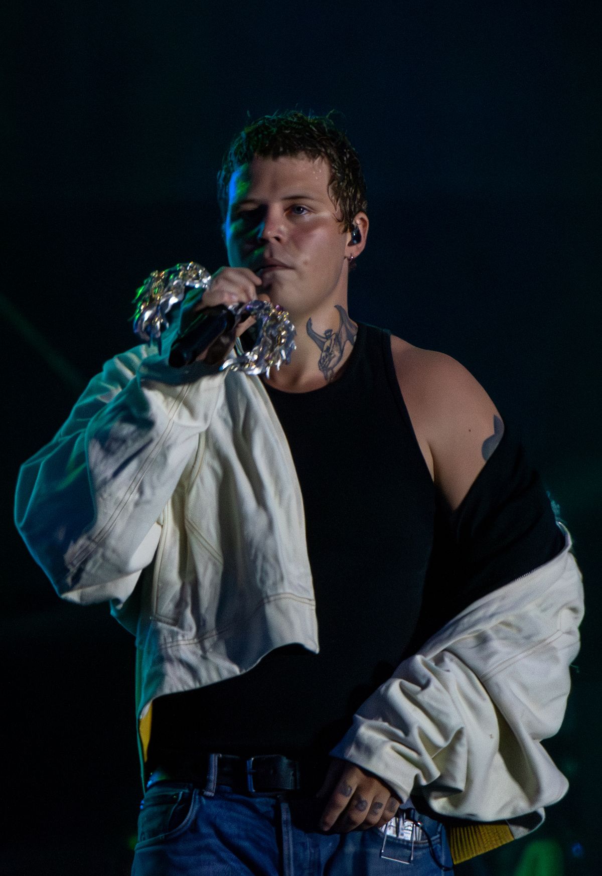 Yung Lean photographed at Clout Festival 2024, close portrait of Jonatan Leandoer Håstad