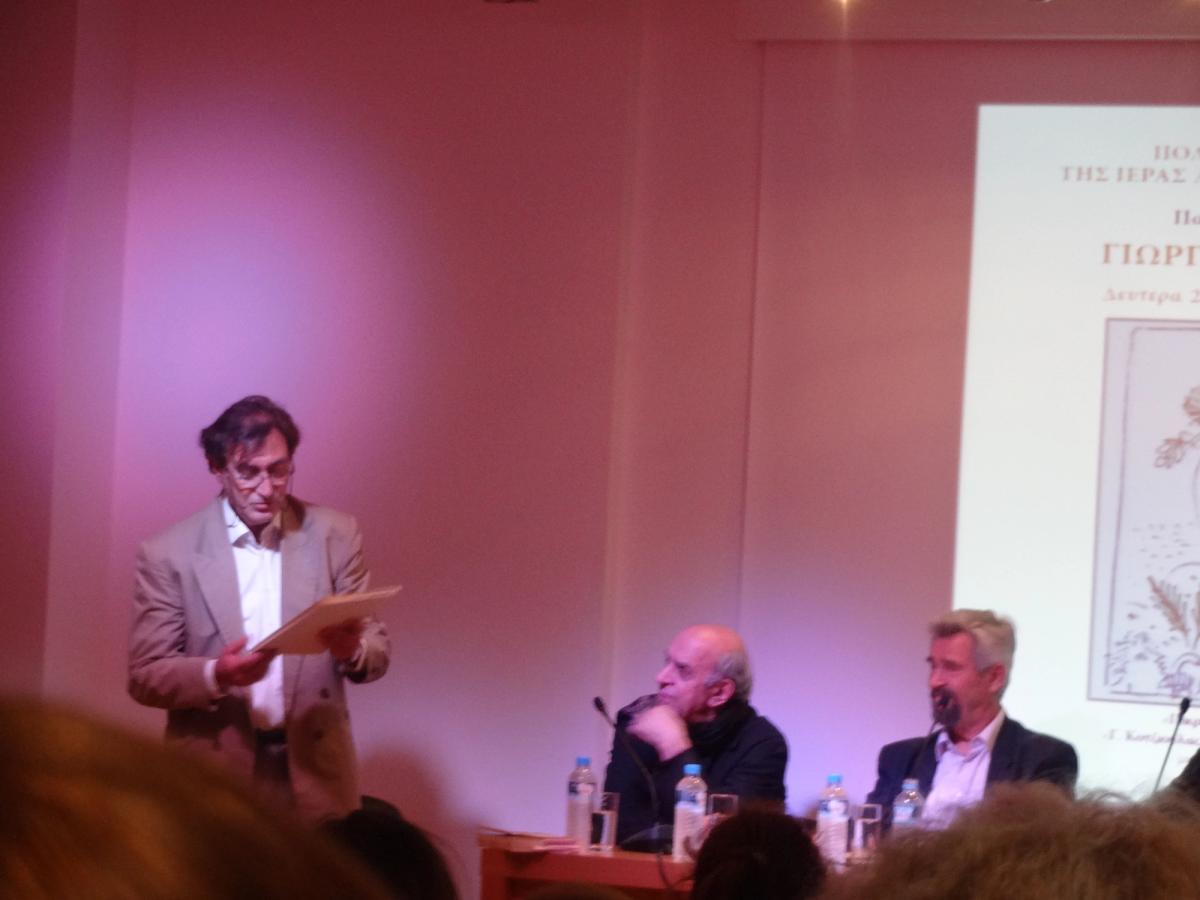 Greek painter Alekos Fassianos photographed at a cultural event in Athens in 2014