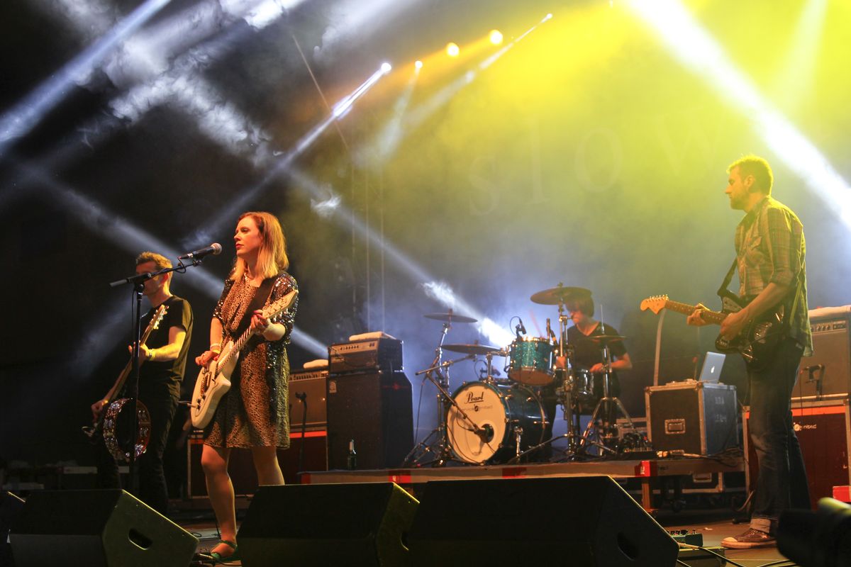 The shoegaze band Slowdive performing live in 2014