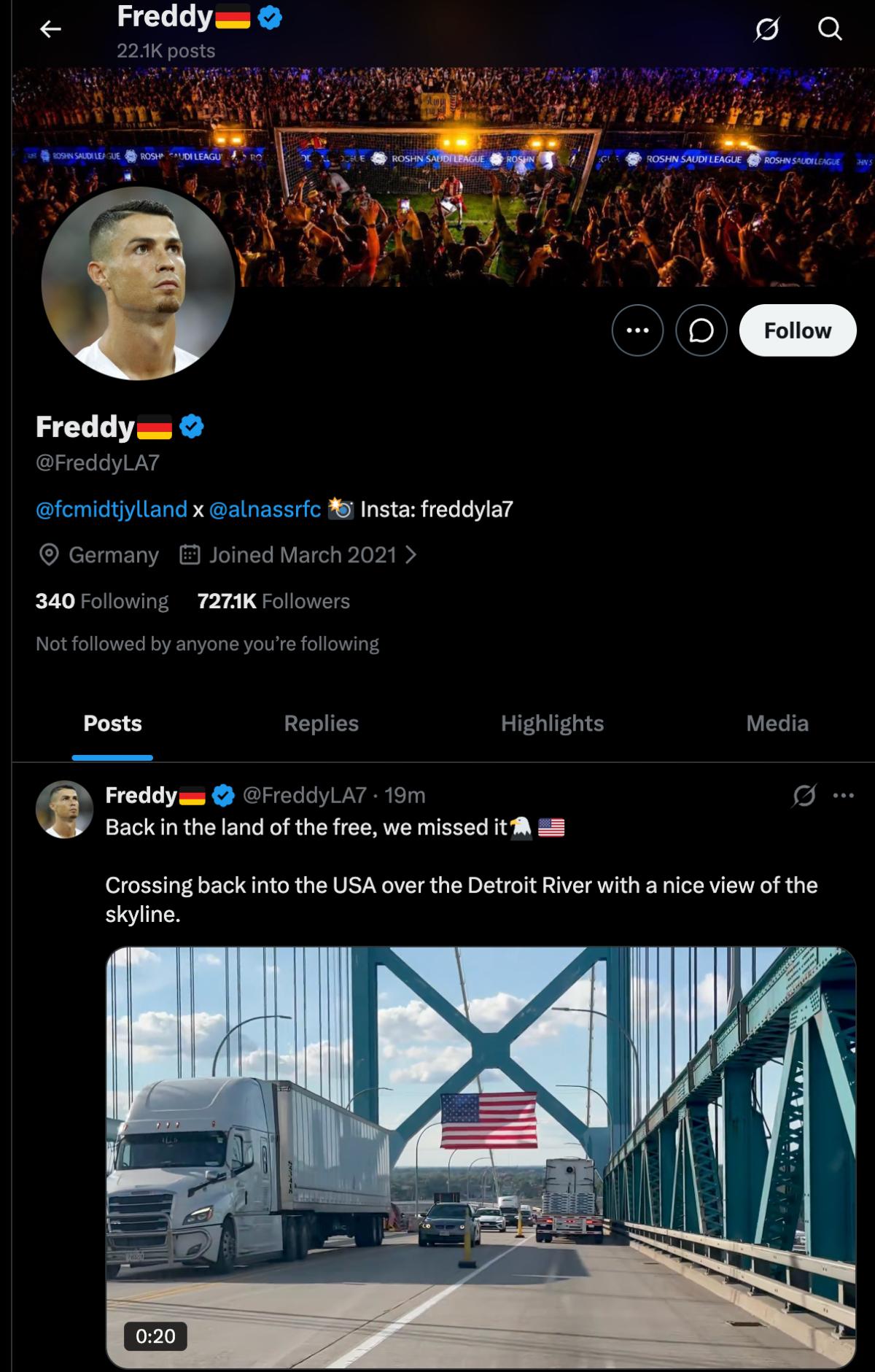 The digital white cube: the @FreddyLA7 profile architecture functions as an active gallery frame where borrowing the hyper-visible visage of a global icon ensures total erasure of personal biography.