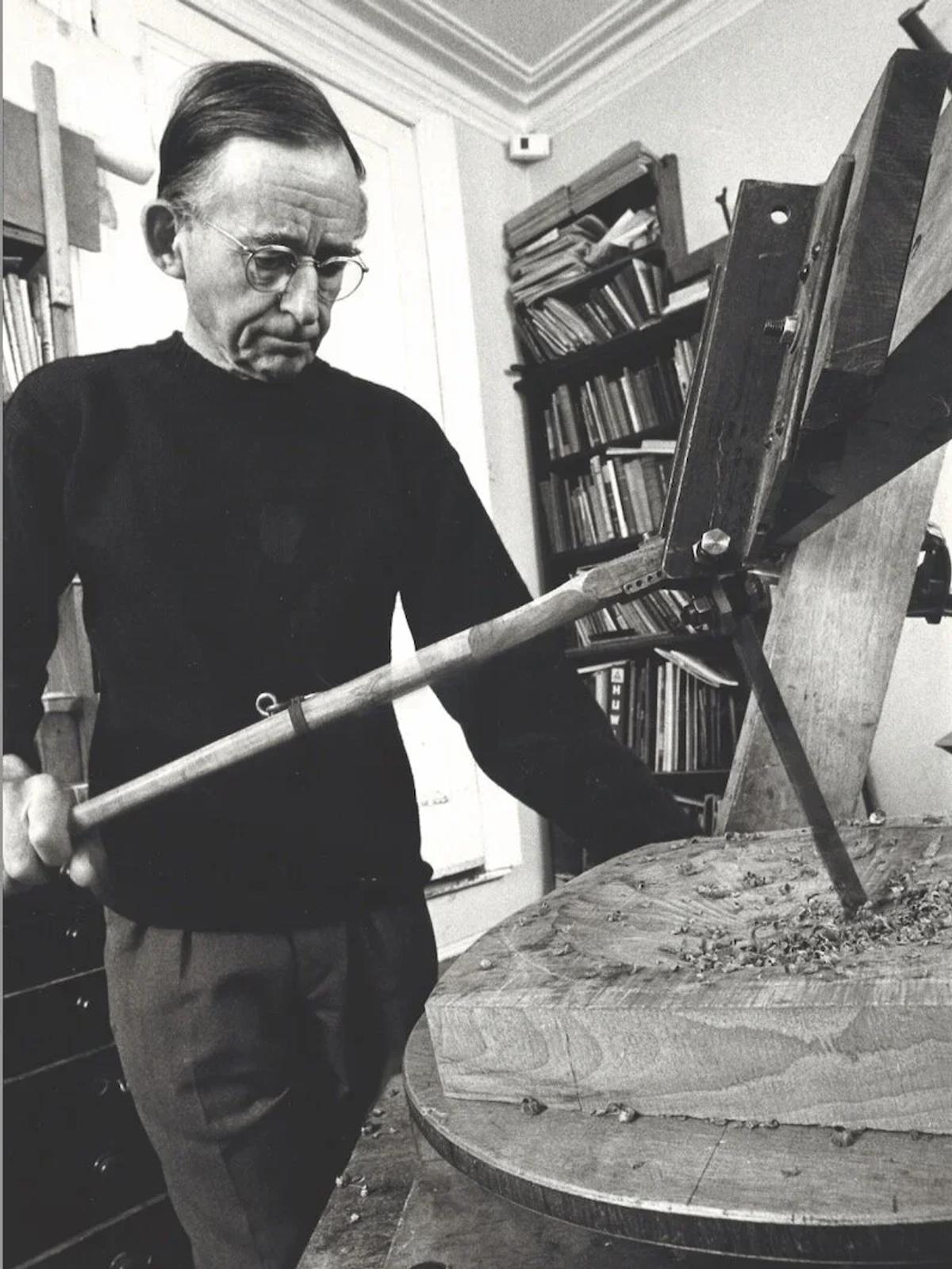  David Pye in his workshop in his workshop at his home in Sussex, England. 