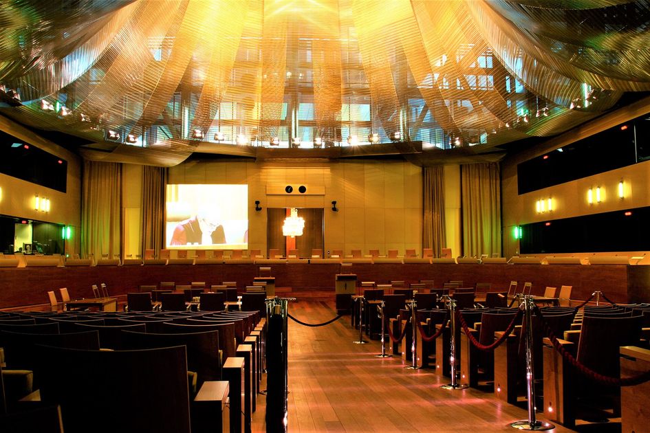 The main courtroom of the Court of Justice of the European Union, the chamber where European law is finally interpreted.