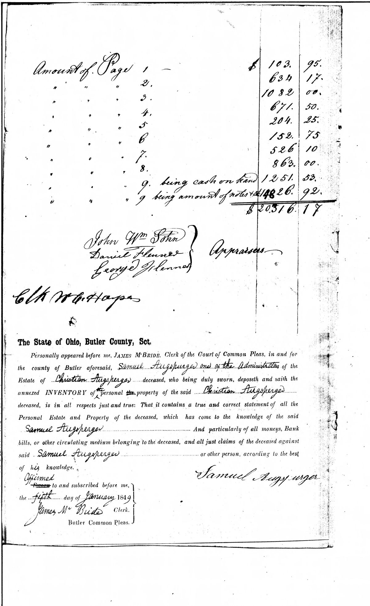 A further handwritten page of the same 1848 estate inventory, continuing the itemised list of objects and appraised values.