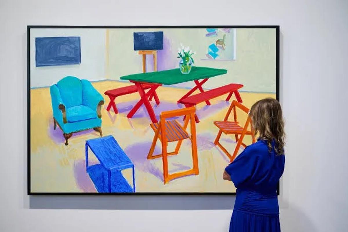 David Hockney, Studio Interior #2 (2014). Sold by GRAY gallery for $8.5 million in the immediate wake of the artist's passing, the transaction captures the raw mechanics of speculative velocity capturing market scarcity in real time.