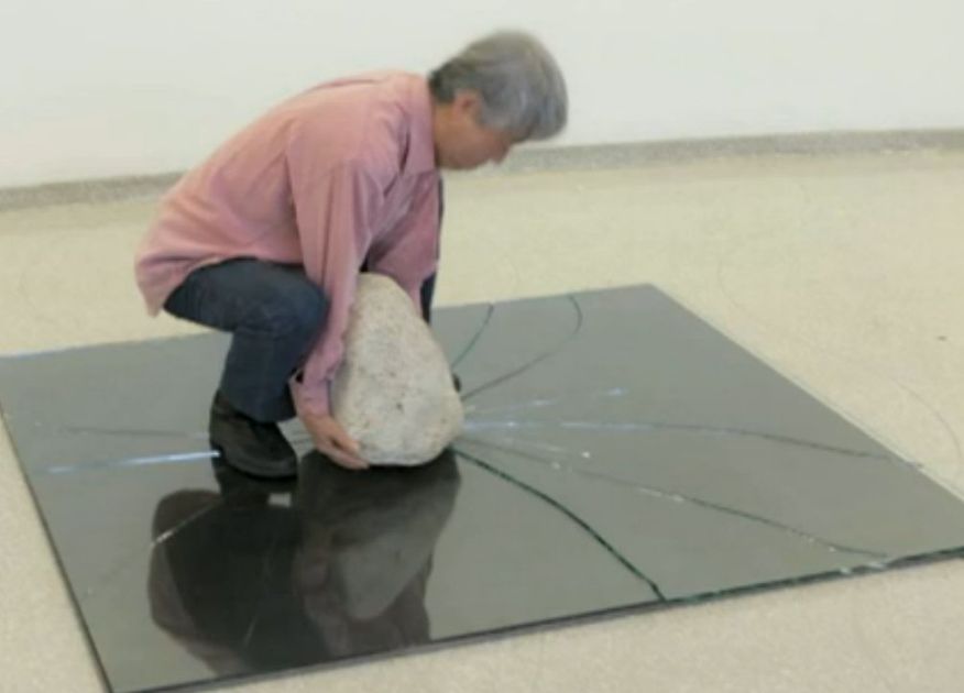 Lee Ufan, South Korean minimalist artist, photographed at the Guggenheim Museum with his large-scale installation works