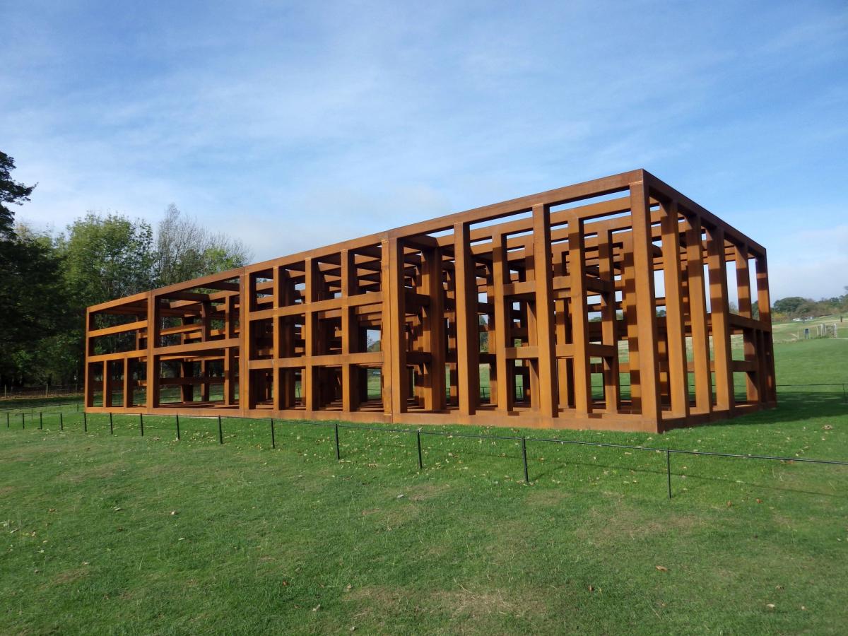 Crate of Air, a 2018 bronze sculpture by Sean Scully displayed outdoors at Yorkshire Sculpture Park, England