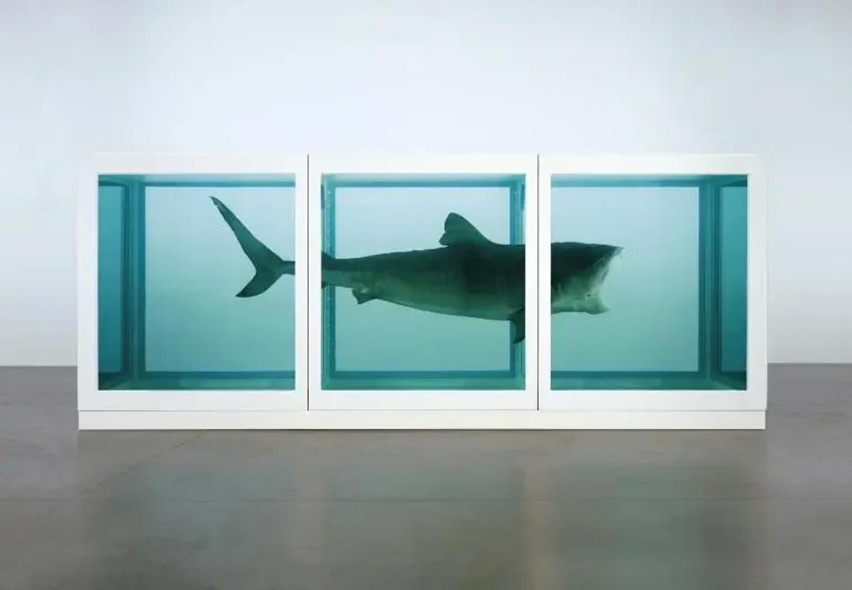  'Bare Art': Damien Hirst's preserved shark, stripped of traditional aesthetic autonomy, exemplifies art reduced to pure commodity status within a neoliberal enterprise culture. 