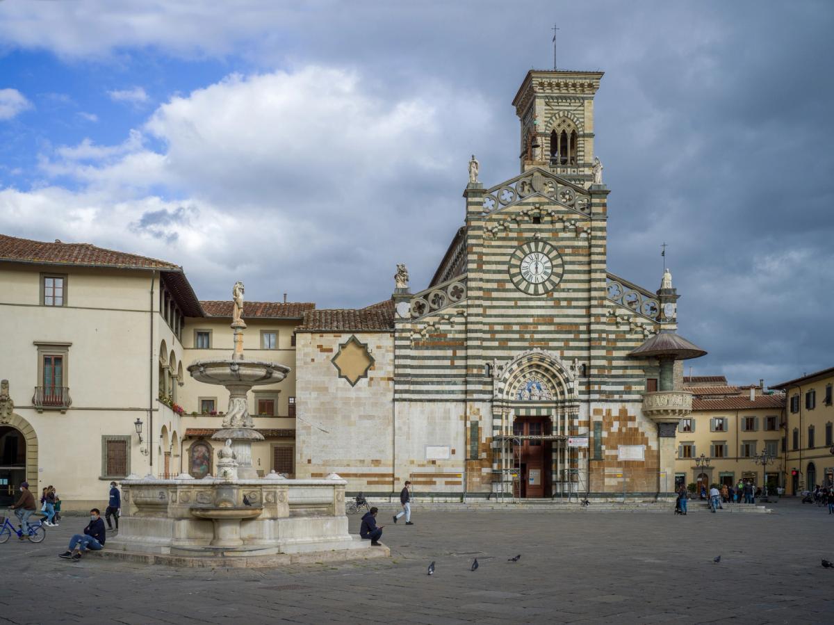 The Piazza del Duomo in Prato, Italy, a district central to the country's garment-labor economy