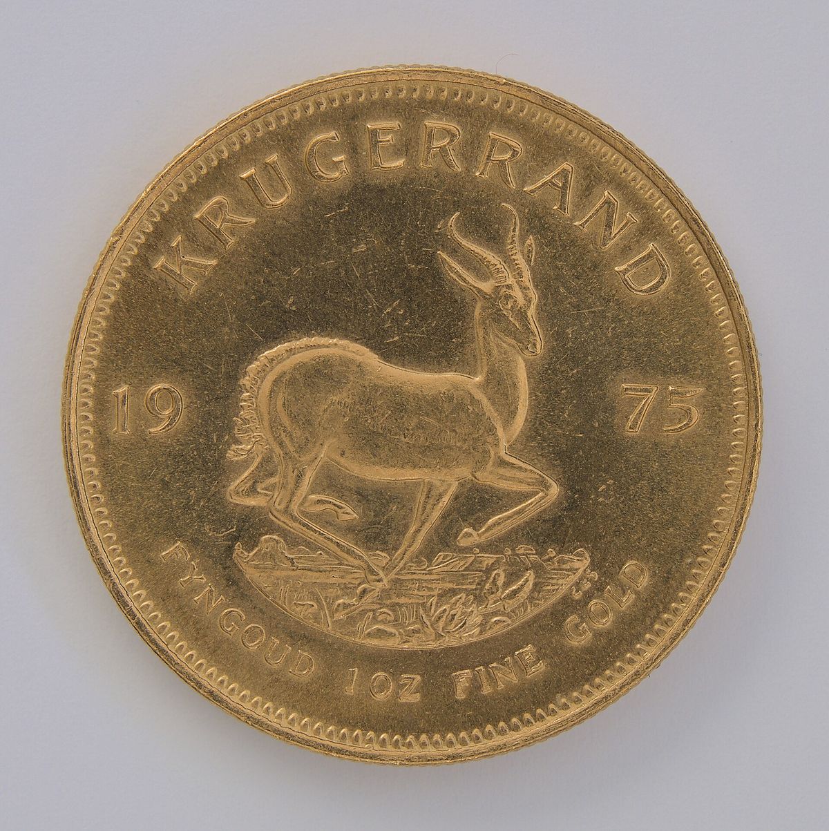 A one-ounce gold Krugerrand coin, the material whose publicly printed price leaves no room for a sign premium.