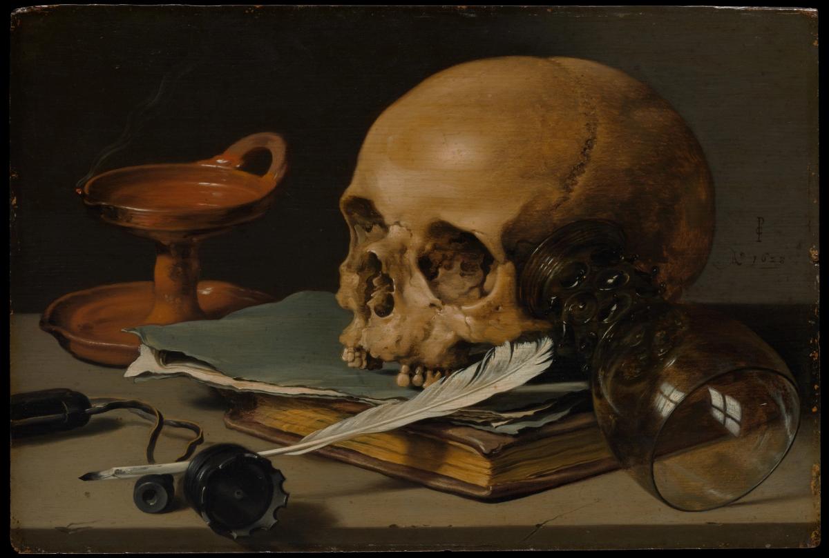 Pieter Claesz, Still Life with a Skull and a Writing Quill, 1628, oil on panel, Metropolitan Museum of Art, New York