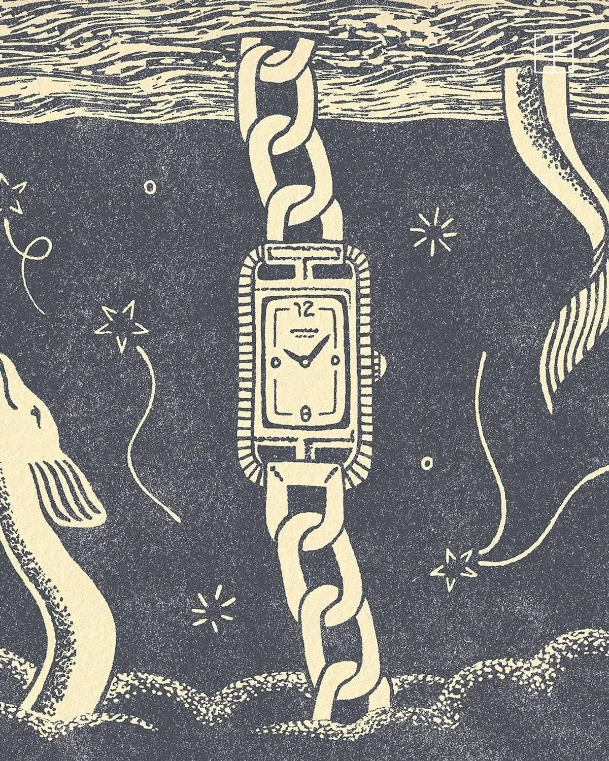 Linda Merad’s hand-drawn illustration for the 2026 Hermès digital campaign, visibly preserving the natural texture and paper grain as a direct counter-signal to frictionless algorithmic imagery.