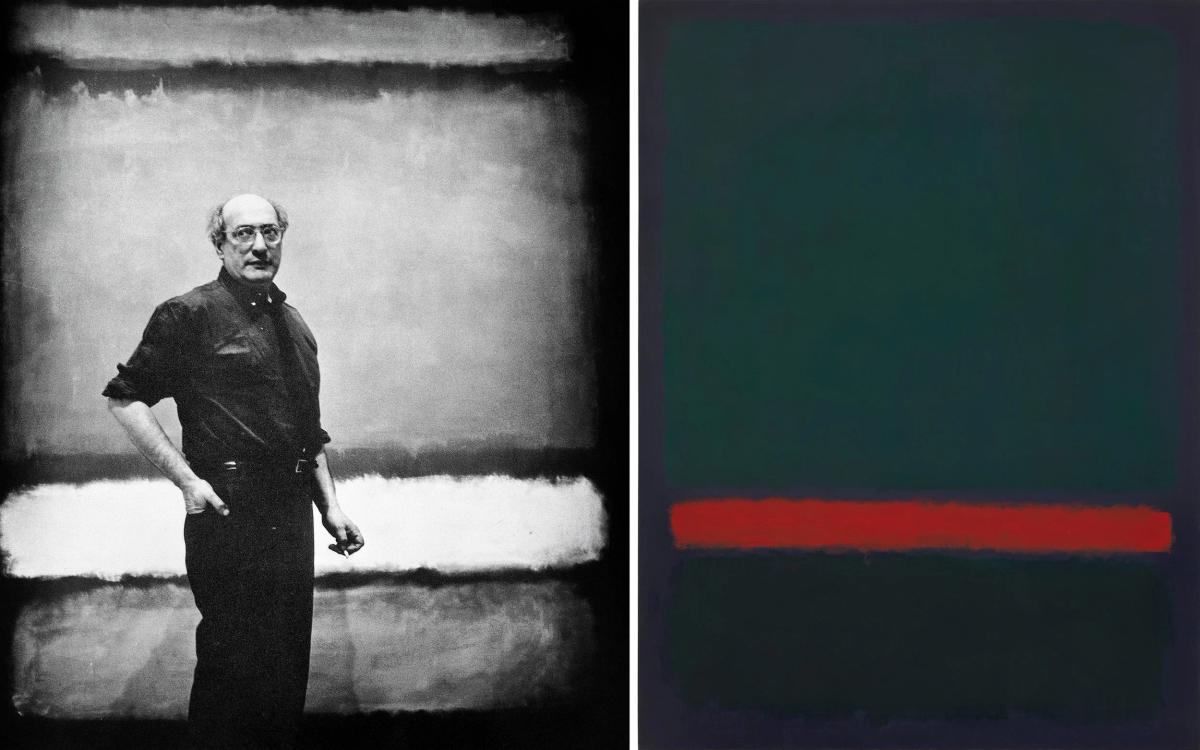 Left: Mark Rothko in his studio, anchoring the philosophical framework of his practice. Right:  No. 15 (Two Greens and Red Stripe) , 1964. The canvas captures a vital moment of chromatic metamorphosis, using expansive scale and controlled intimacy to create an immersive environmental encounter rather than a passive piece of décor. 