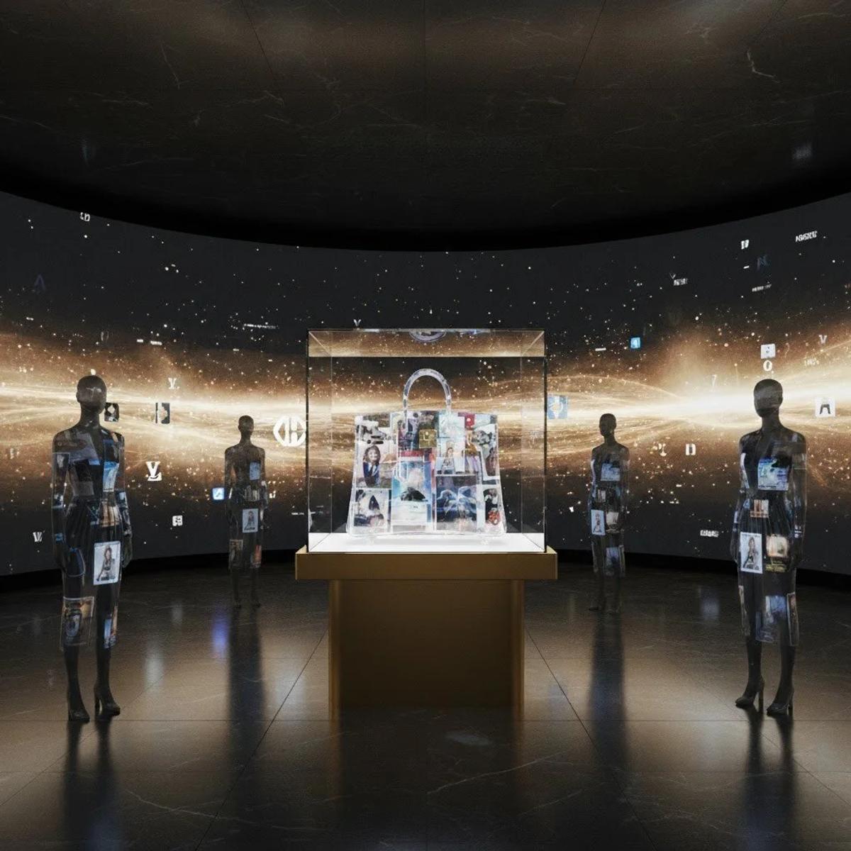 This visual representation of a contemporary luxury display perfectly embodies the Simulacrum of Luxury a condition where value is no longer tied to material quality or permanence but is instead dictated by the dominance of the sign and the hyperreality of digital exchange. The unique object has been replaced by an infinitely mutable representation of itself demonstrating the foundational crisis that necessitated the Post Luxury Conceptual Functional Art framework.