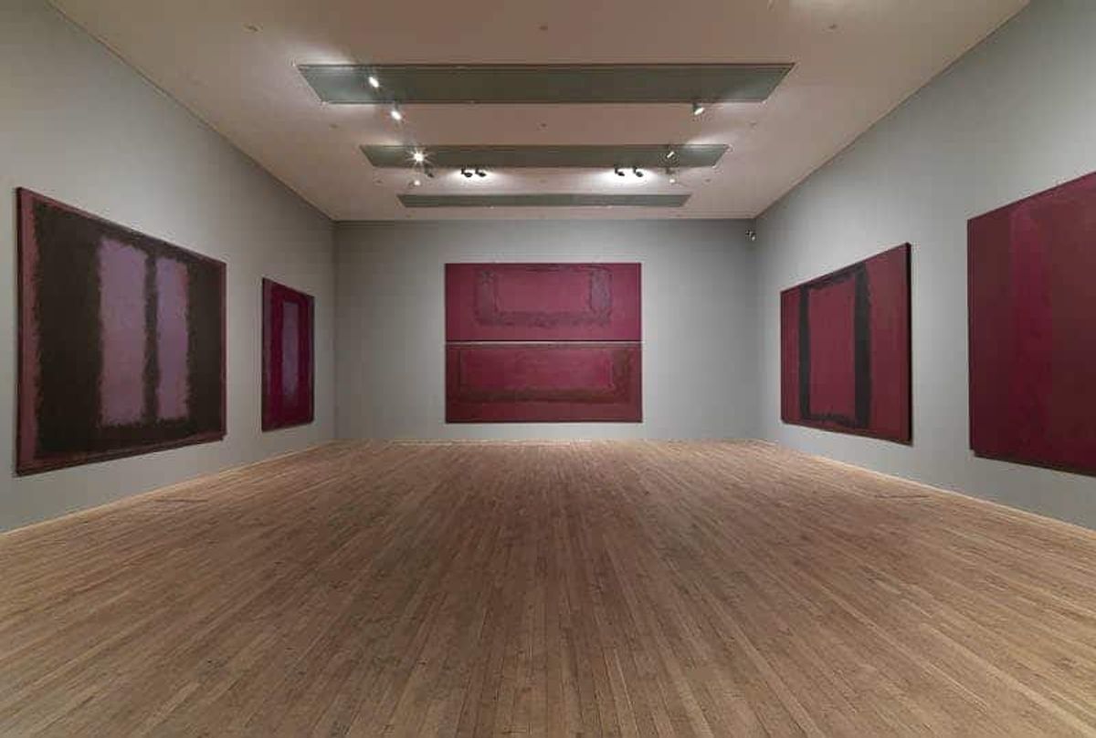 The Custodian's Triumph: The installation of Mark Rothko's Seagram Murals (1958-1959) at the Tate Modern, London. By withdrawing the paintings from a commercial restaurant and donating them to a public institution, Rothko transformed a lucrative commission into a potent statement of protest against commodification. The somber, temple-like environment enforces his curatorial directives, ensuring the work's function as P.L.C.F.A. remains paramount.