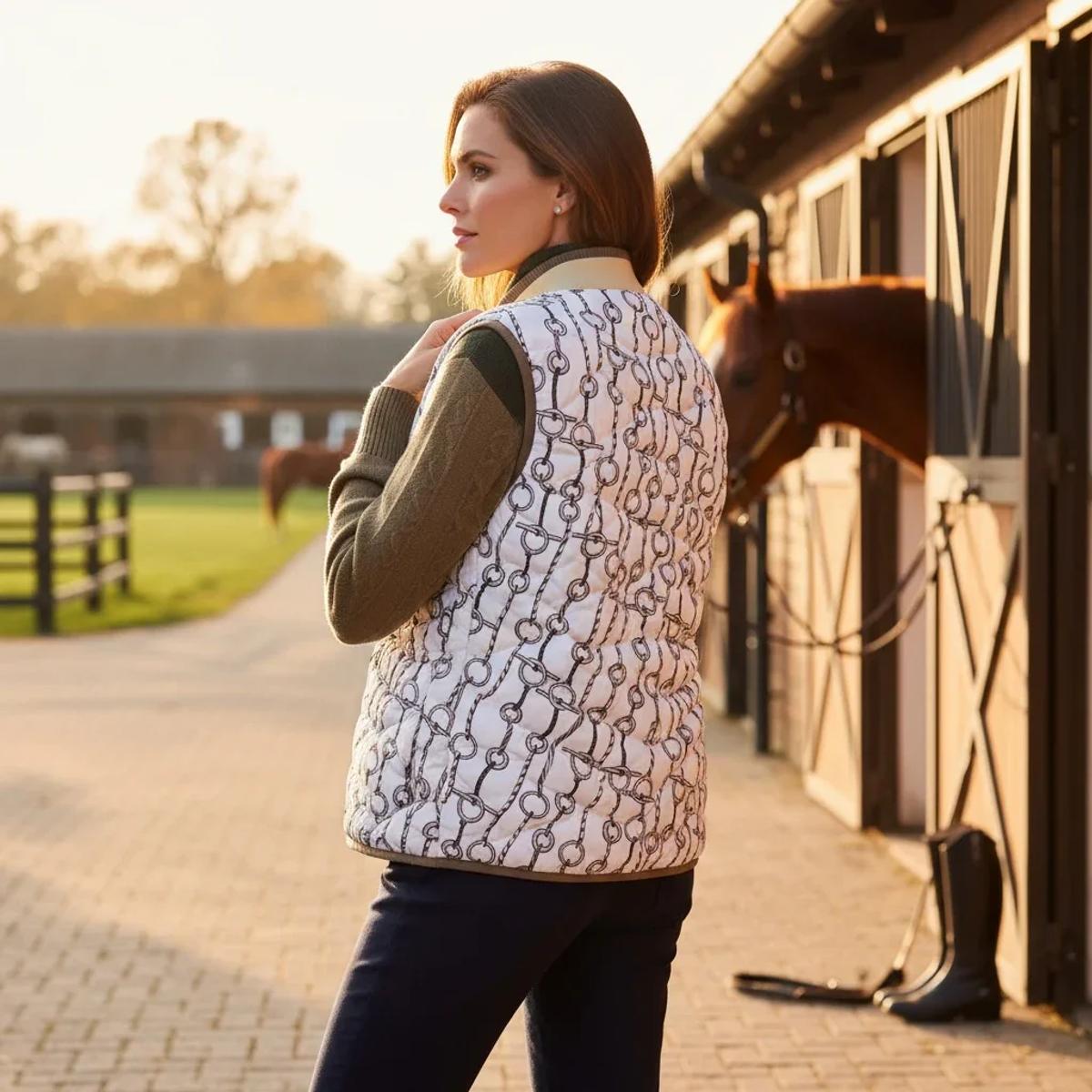 The structural manifestation of narrative permanence: A quilted gilet incorporating the A.M. Cassandre modernist geometry, anchoring the house's historic equestrian lineage within the functional vocabulary of ready-to-wear.
