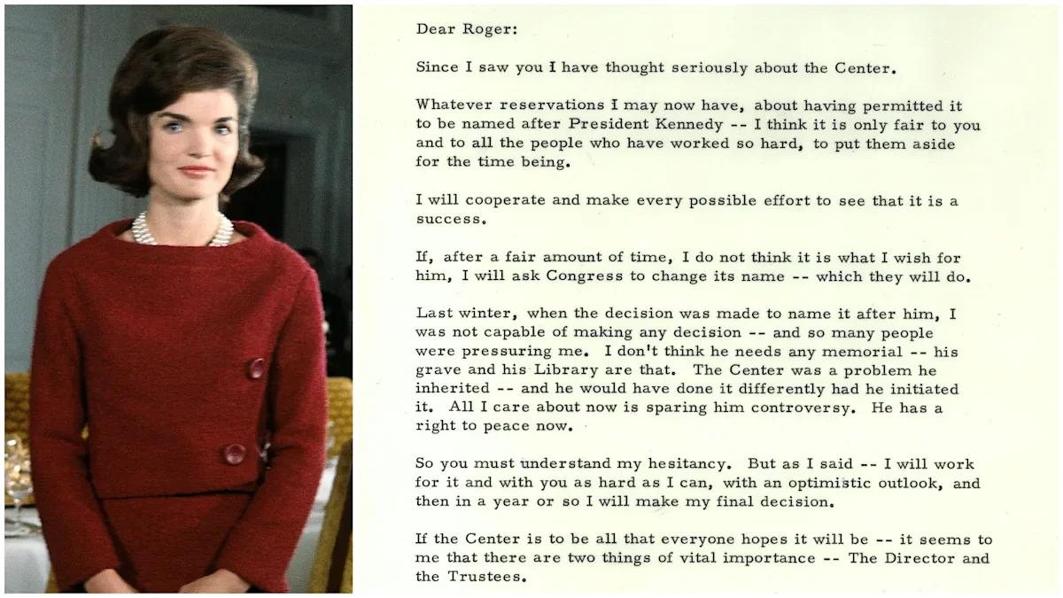 The Intuition of Structural Captivity: A 1964 private letter from Jacqueline Kennedy to founding chairman Roger L. Stevens. Decades before the structural friction of 2025 to 2026 materialized, she explicitly articulated her fear of institutional politicization, stating that her sole focus was