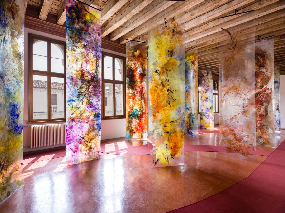 Exhibition installation view inside the Museo di Palazzo Grimani, Venice, the venue that hosted Sundaram Tagore's Frontiers Reimagined at the 56th Venice Biennale in 2015.