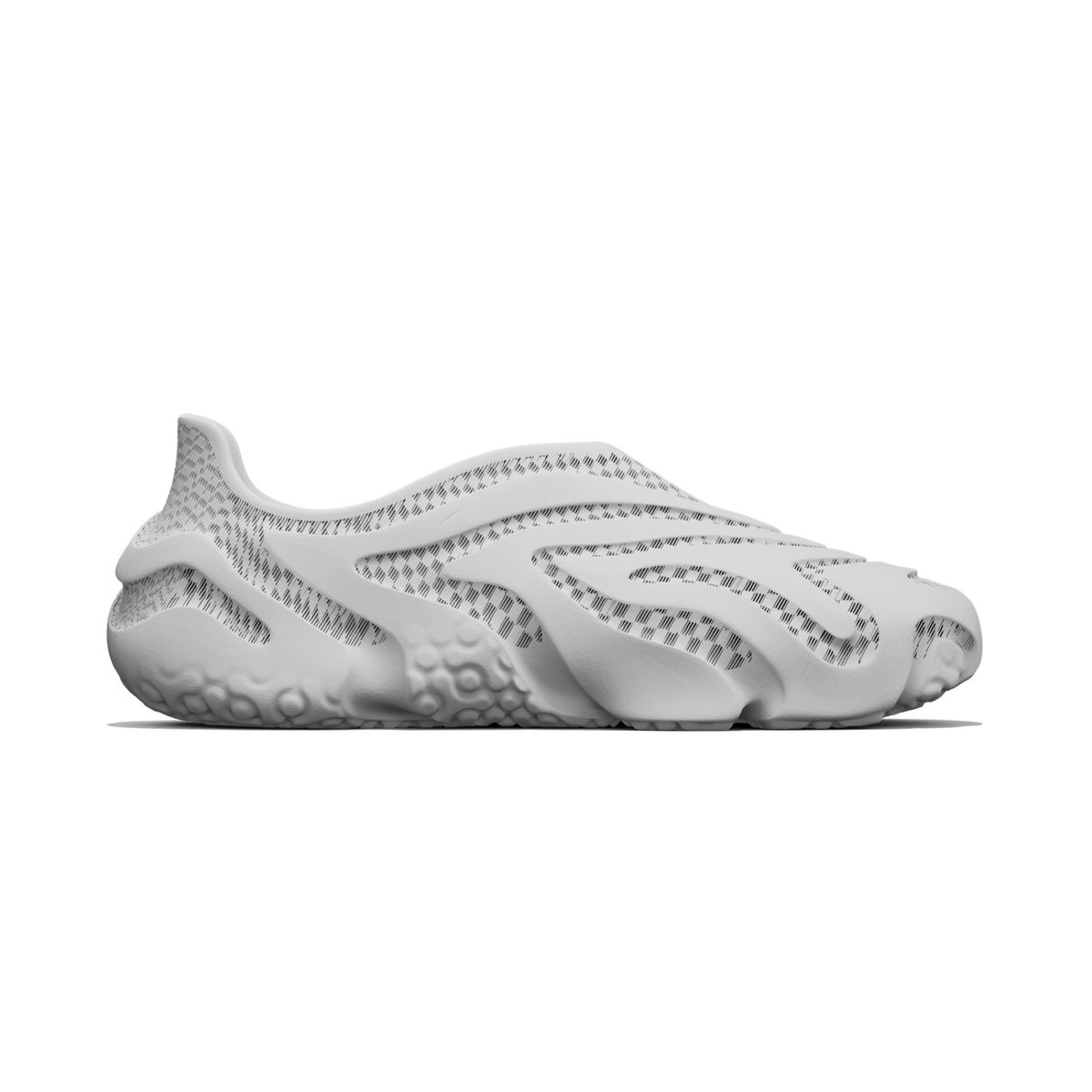 A Khamis Studio single-material 3D-printed shoe, its sole geometry derived from natural precedent and printed as one continuous form.