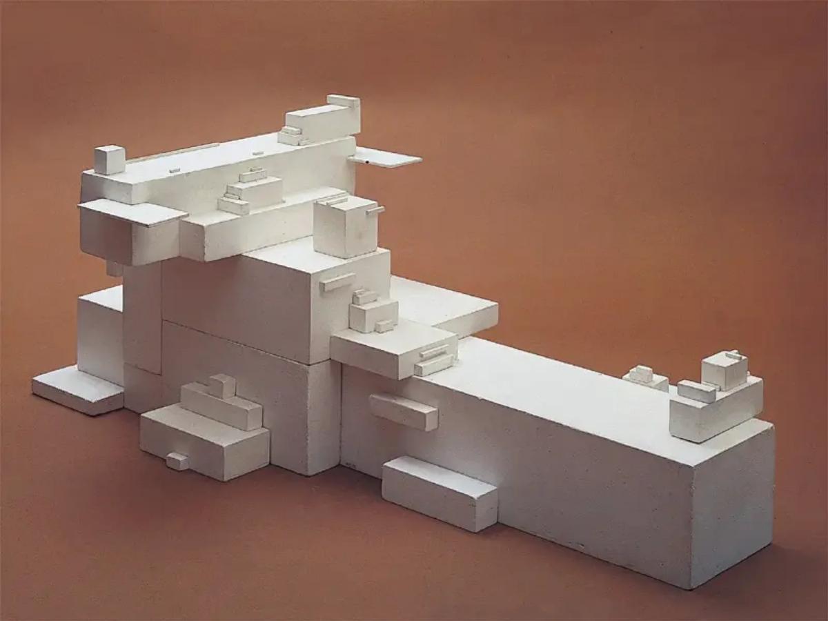  This is a gypsum sculpture by Russian avant-garde artist Kazimir Malevich from 1920, titled  Architecton Zeta . This work, part of his 