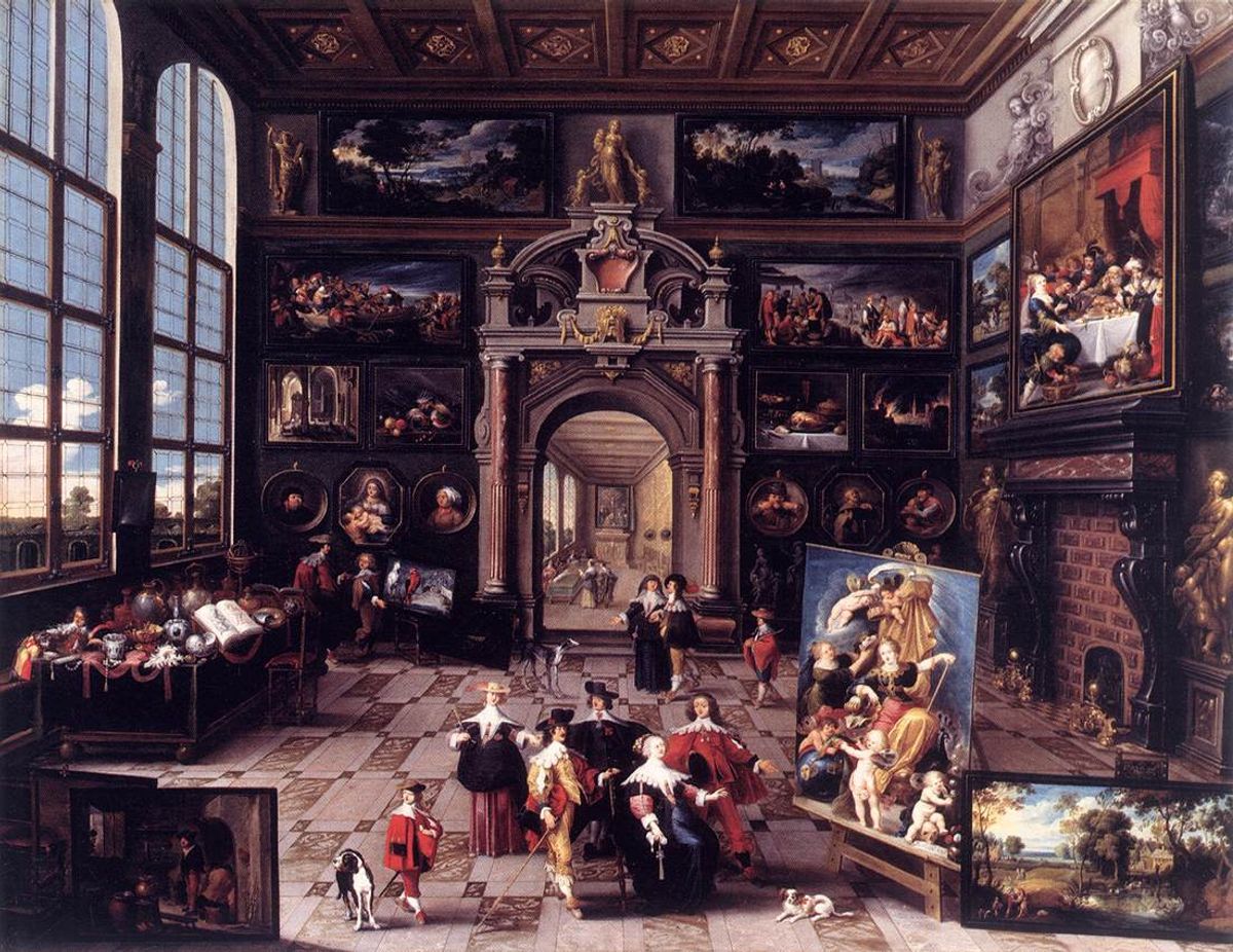 Gallery of a Collector by Cornelis de Baellieur, seventeenth-century Flemish painting depicting artworks arranged in a collector's interior
