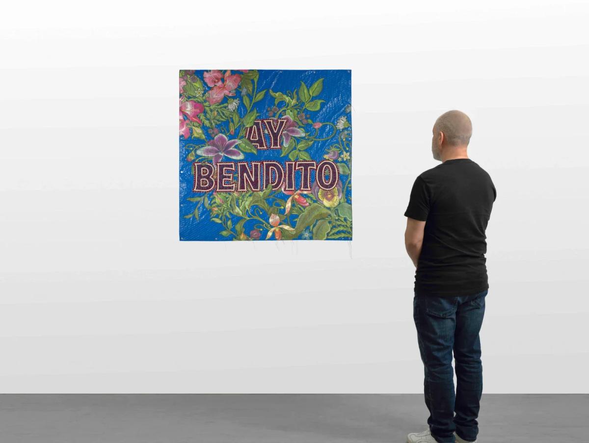   The Index of the Event:  Carlos Rolón transforms the scarred blue FEMA tarp, a ubiquitous symbol of disaster and failure, into a vibrant artwork. The underlying Trauma Provenance of the material is layered with beauty, anchoring the piece's value in its Functional Obligation to aid rebuilding efforts. 