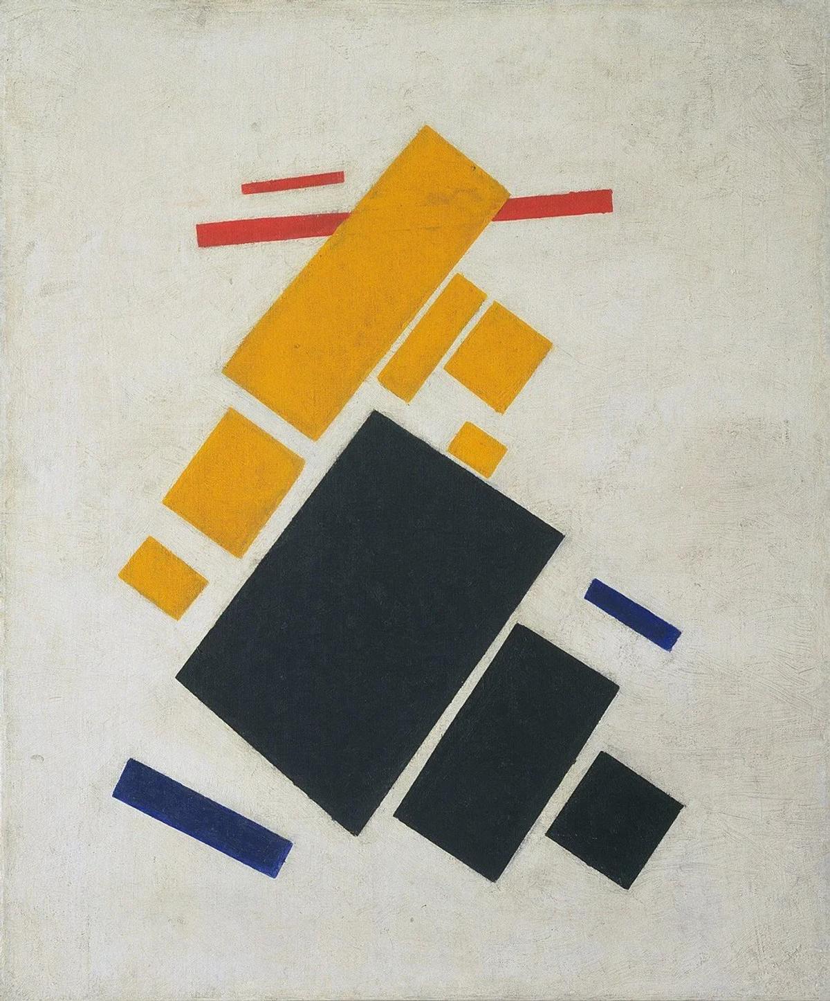   Suprematist Composition: Airplane Flying  is a 1915 oil on canvas painting by Russian avant-garde artist Kazimir Malevich. This work is a defining example of the Suprematist movement, which Malevich founded. Suprematism rejected representational art in favor of pure geometric forms, such as squares and rectangles, to express 