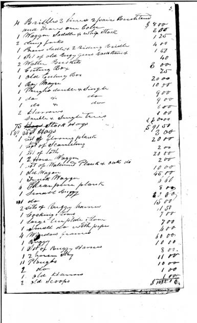A handwritten page from an 1848 estate inventory, each line naming one object with a dollar value beside it, ruled into two columns and totalled at the foot.