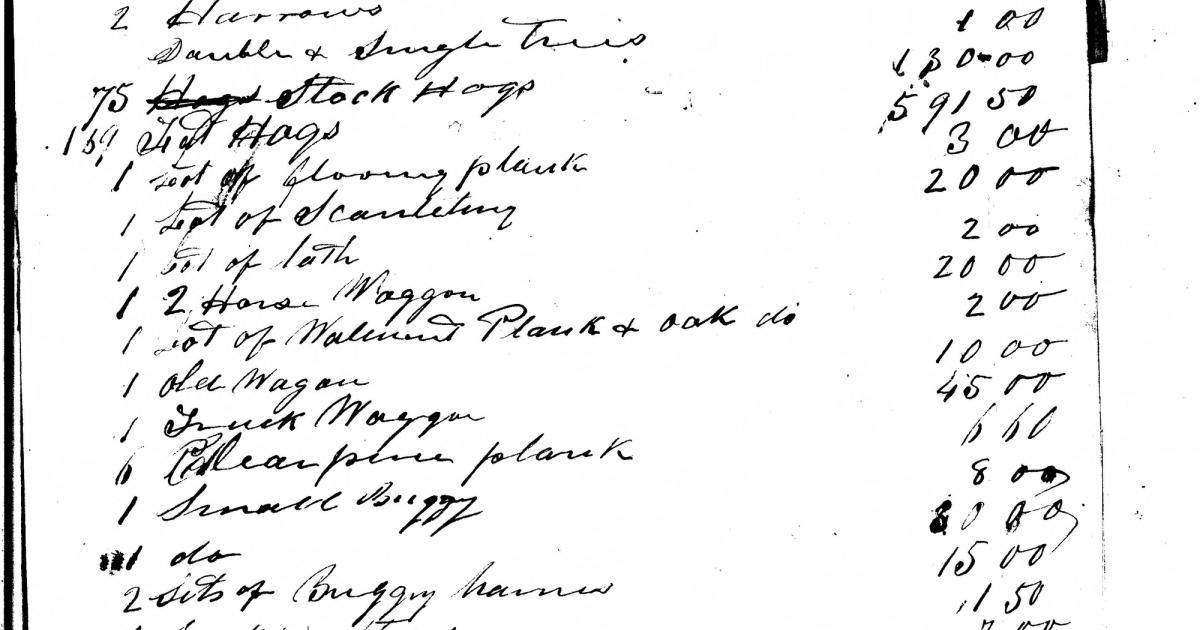 A handwritten page from an 1848 estate inventory, each line naming one object with a dollar value beside it, ruled into two columns and totalled at the foot.