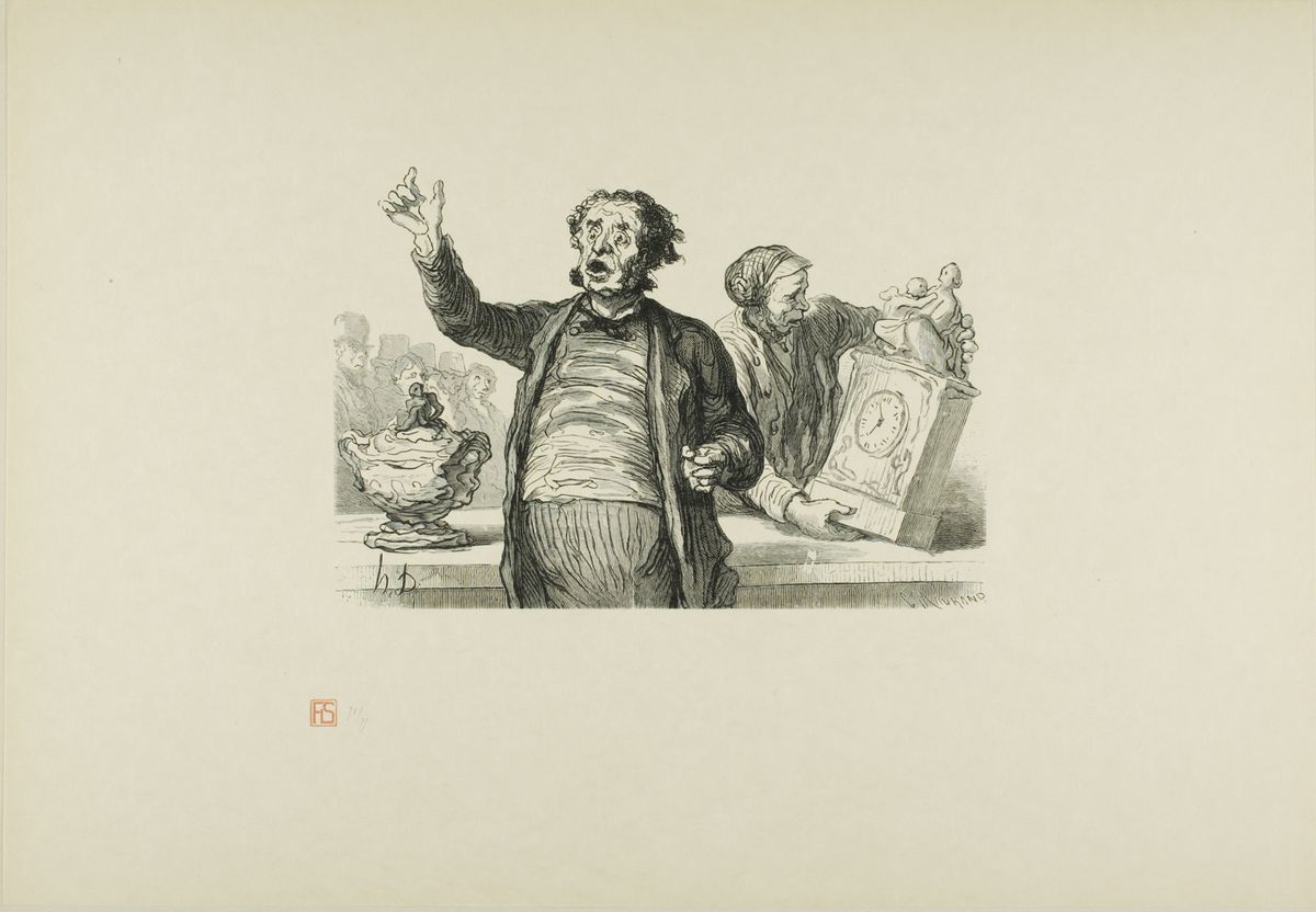 Honoré Daumier, The Auction House: The Auctioneer, 1864, wood engraving, Art Institute of Chicago