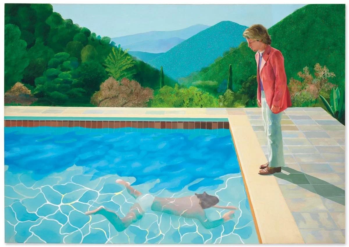 Portrait of an Artist (Pool with Two Figures) set the living-artist auction record in 2018. Photo via Christie’s.