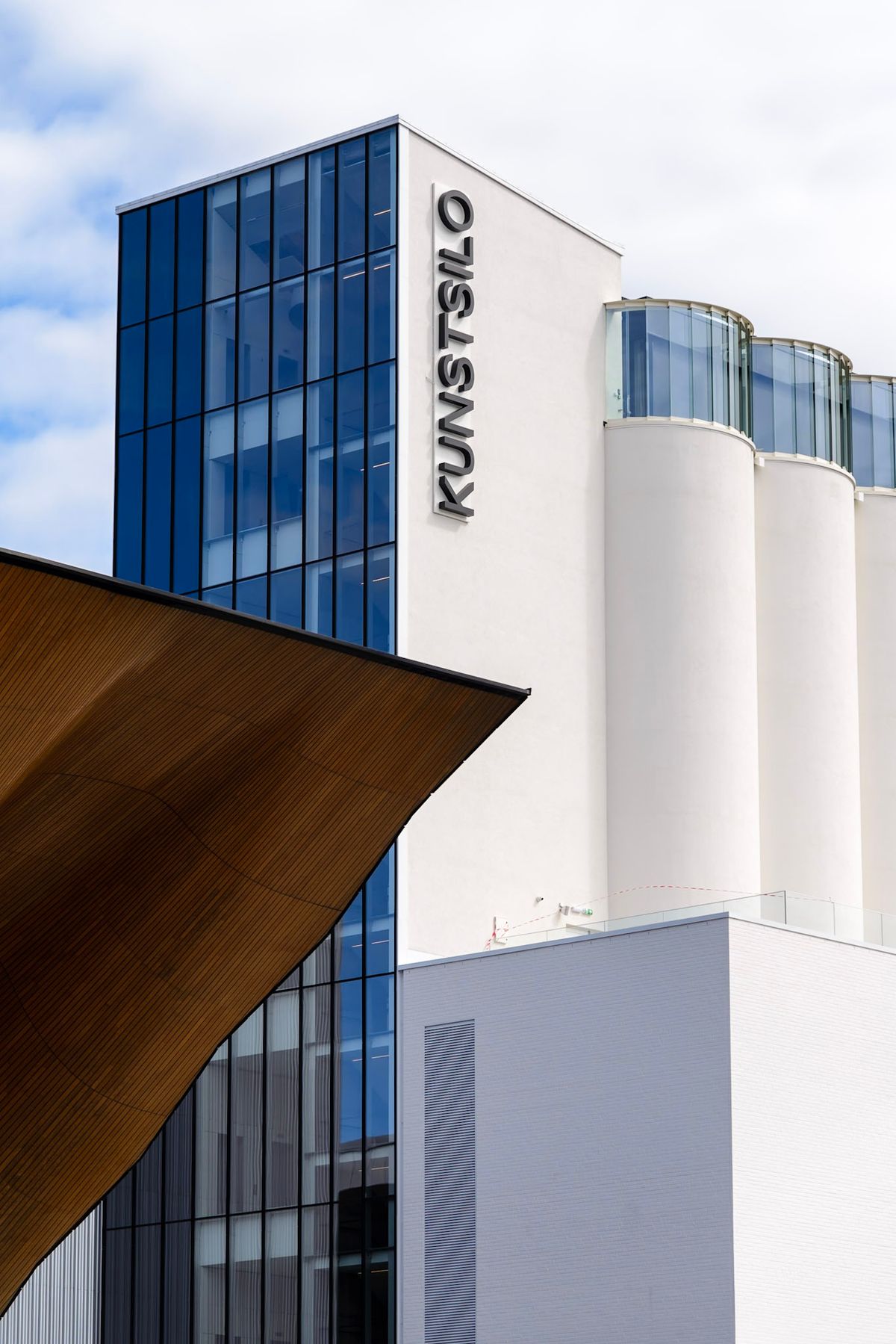 Kunstsilo Kristiansand Norway exterior view of the converted silo tower May 2024