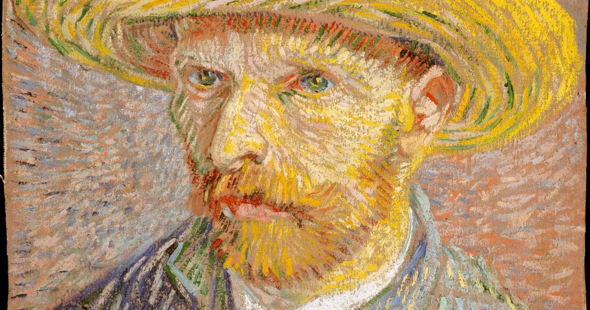 Van Gogh's Self-Portrait with a Straw Hat of 1887, a bust-length painting in short directional brushstrokes.