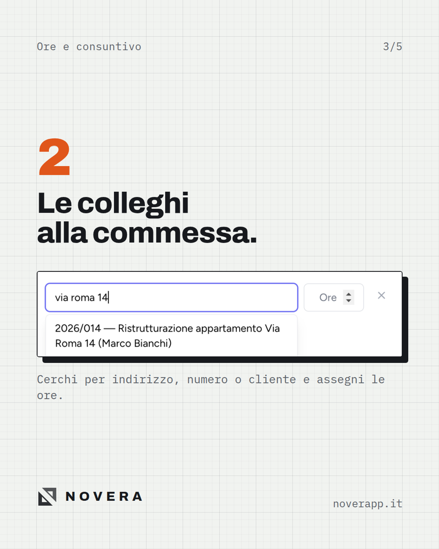 Ore collegate alla commessa cercata per indirizzo, numero o cliente