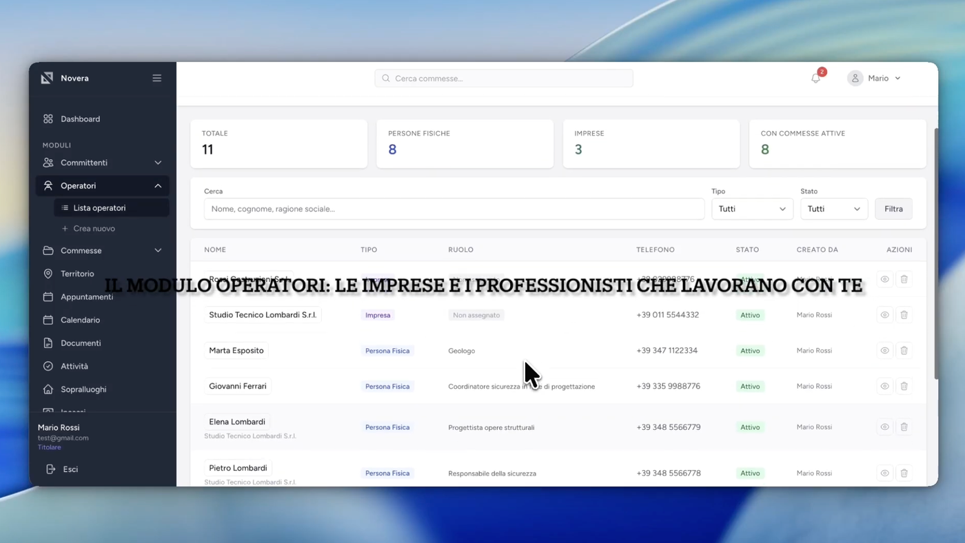 Gestire imprese e professionisti collegati alle commesse