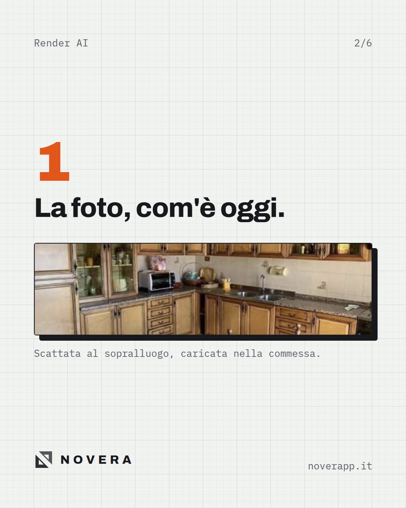 Foto del sopralluogo: la cucina com'è oggi