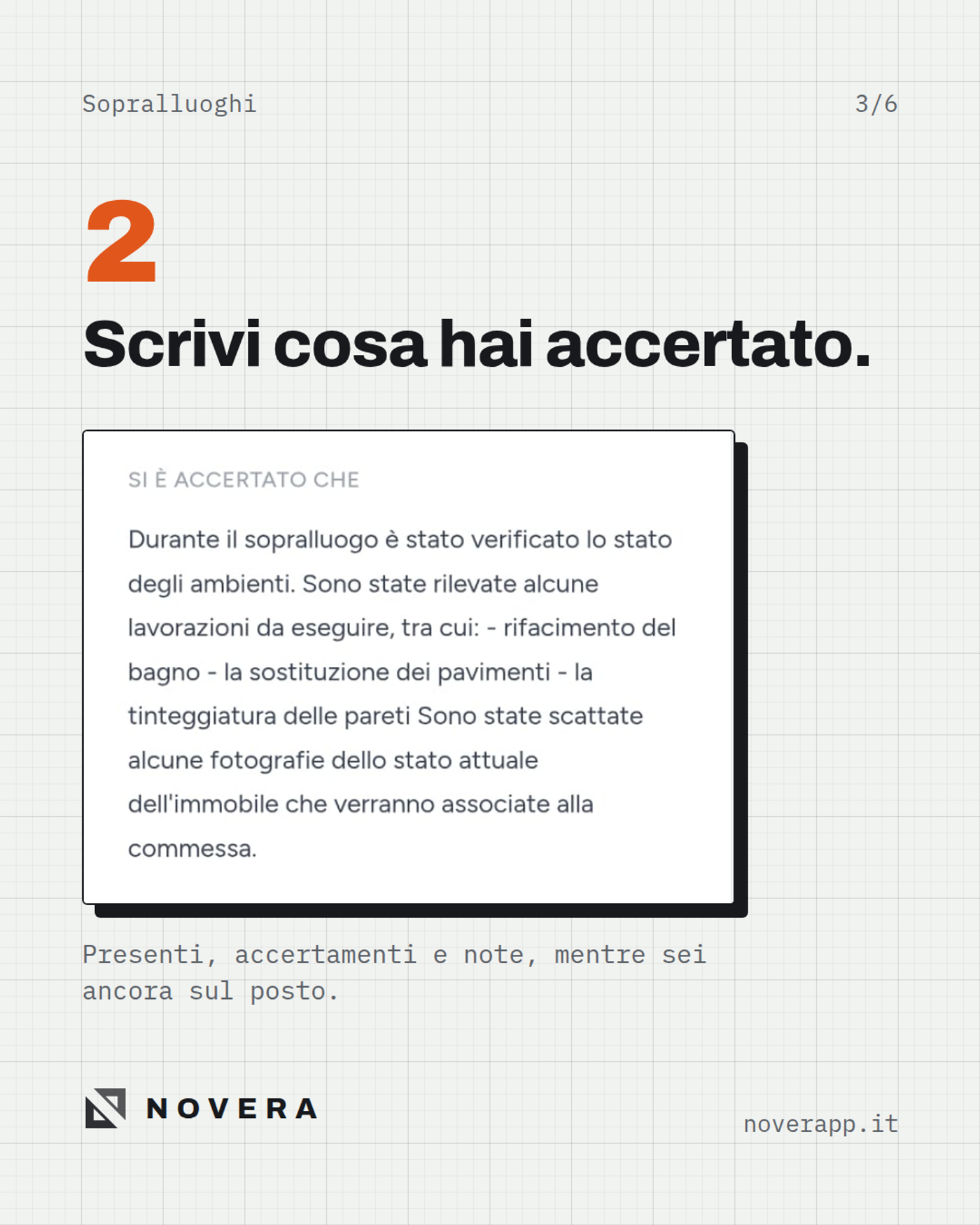 Accertamenti del sopralluogo scritti nel verbale dal telefono