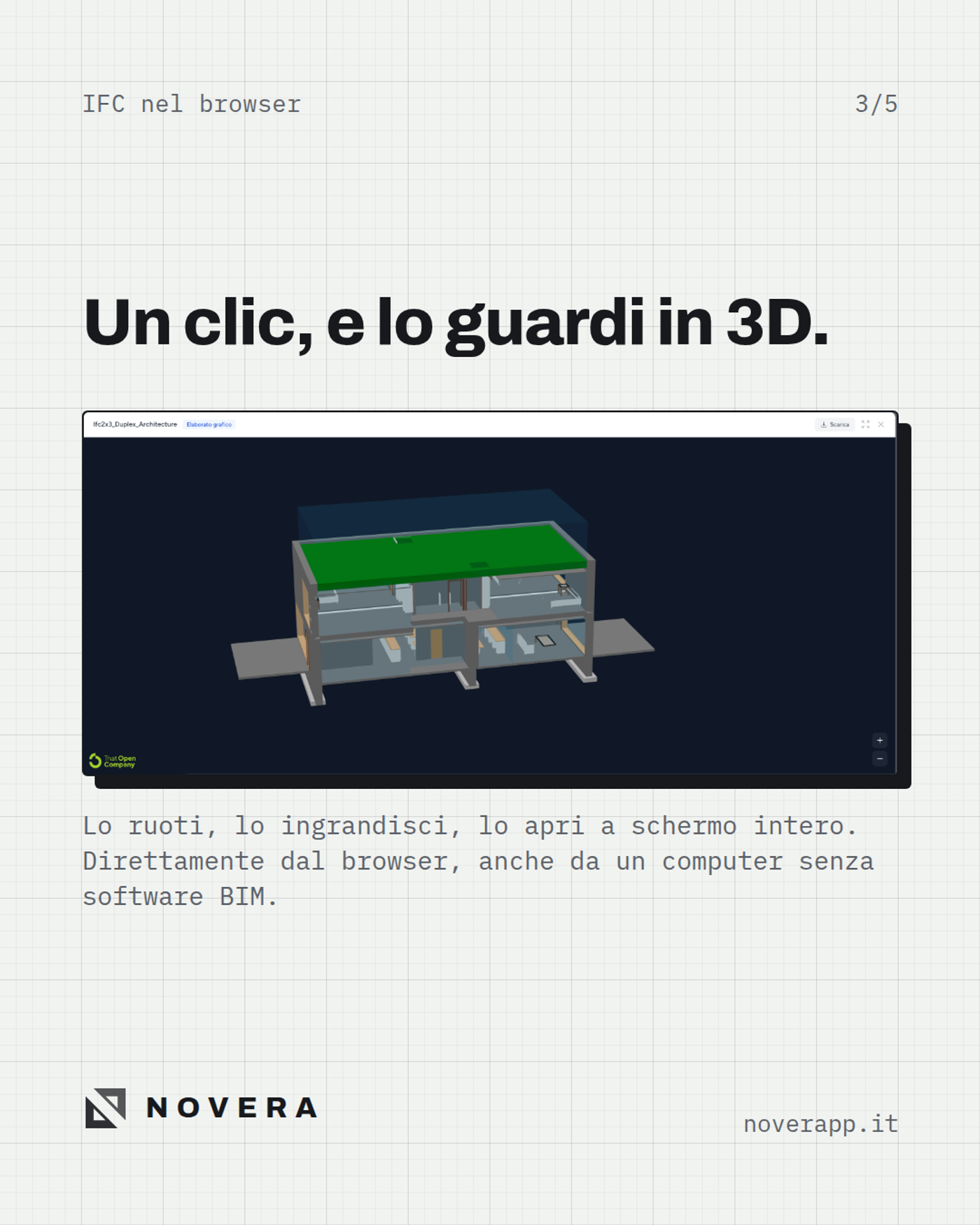 Modello IFC visualizzato in 3D nel browser