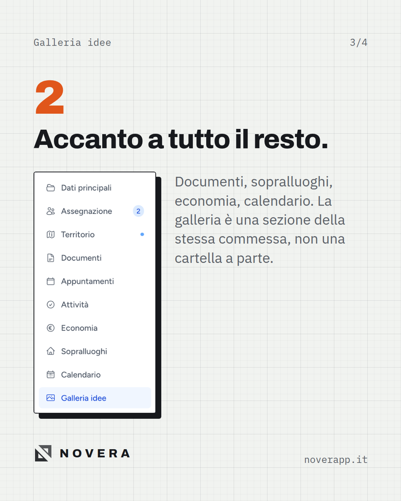 La galleria idee come sezione della commessa, accanto a documenti e sopralluoghi