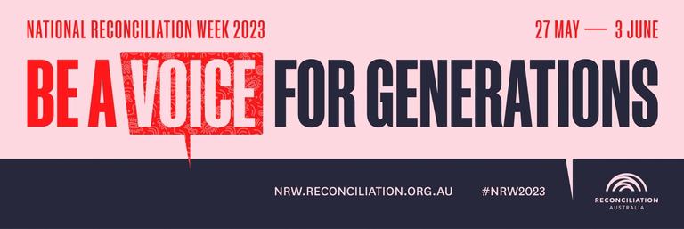 the national reconciliation week flyer says 'be a voice for generations' on a pink and navy background | near and far enemies of fierce compassion | tempo therapy and consulting