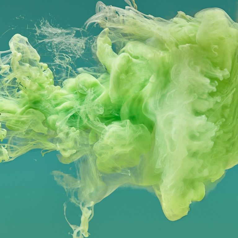 Rising green smoke against a green background
