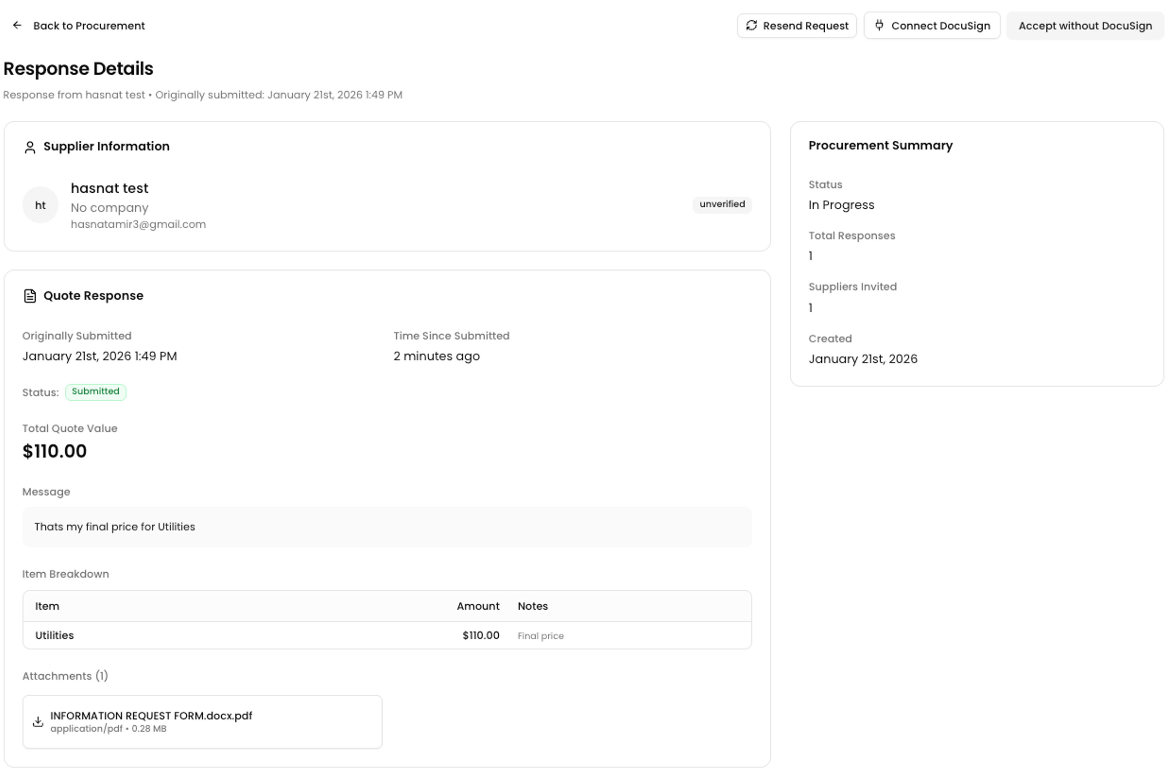 Track Procurement interface