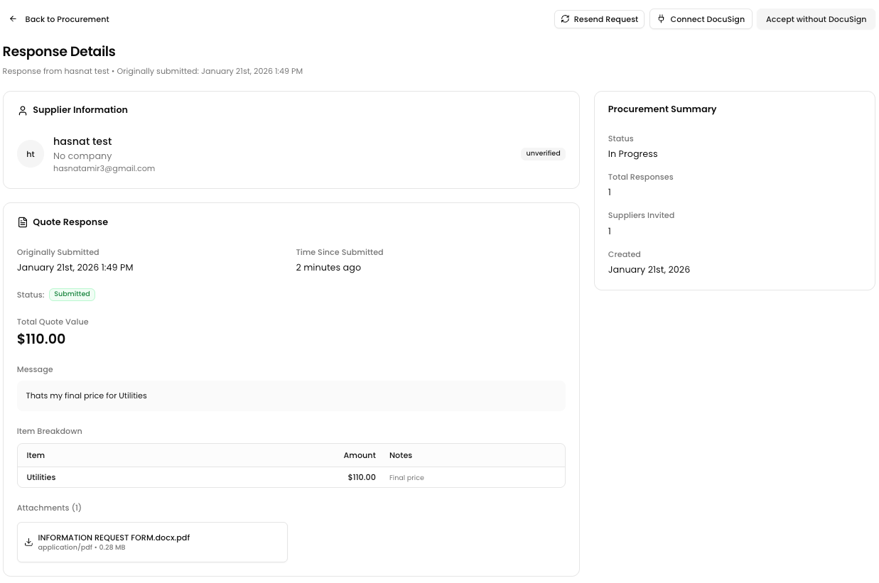 Track Procurement interface