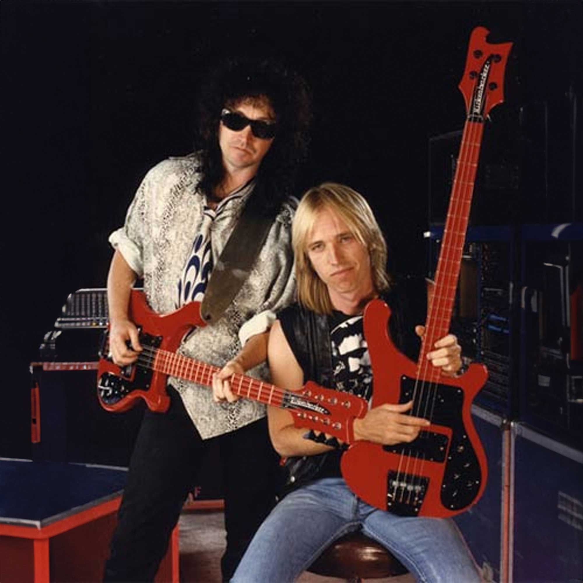 1988 Rickenbacker Redneck promo photo with Tom Petty and Mike Campbell